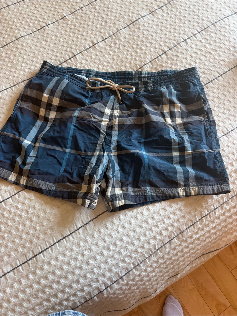 Burberry Navy Blue Plaid Men's Swim Shorts